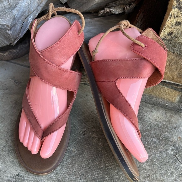 Sanuk Mariposa Yoga leather sandal with heel tie laces Sz-7. D - Picture 9 of 13